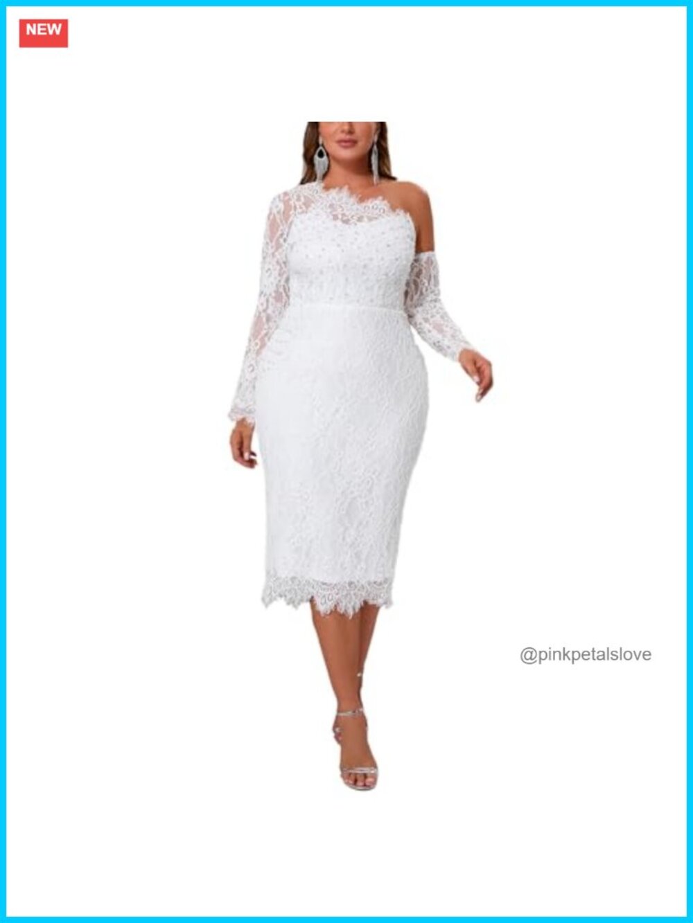 Women's Floral Lace Bodycon Evening Gown Long Sleeve Midi Dress
